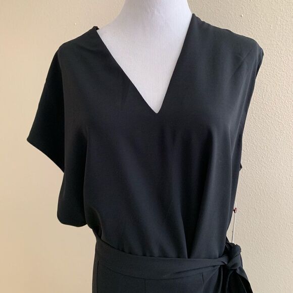 Lewit Nordstrom Asymmetric Sheath Wrap Dress Size 14 Black $379 - Picture 7 of 8